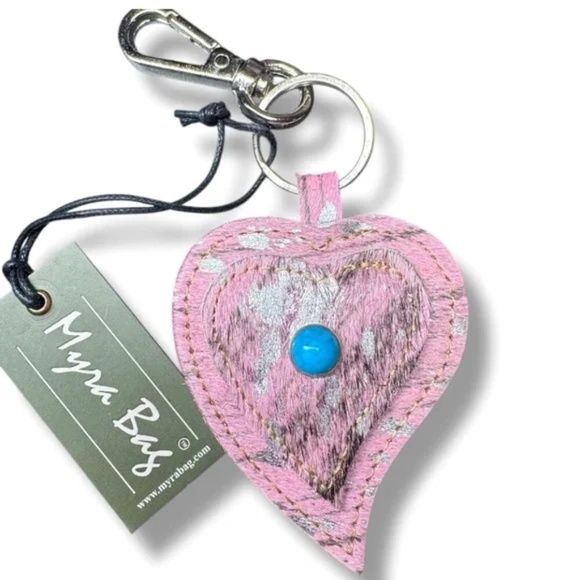 Myra Pink Calf Hair & Turquoise Heart Bag Charm NWT - Picture 5 of 6